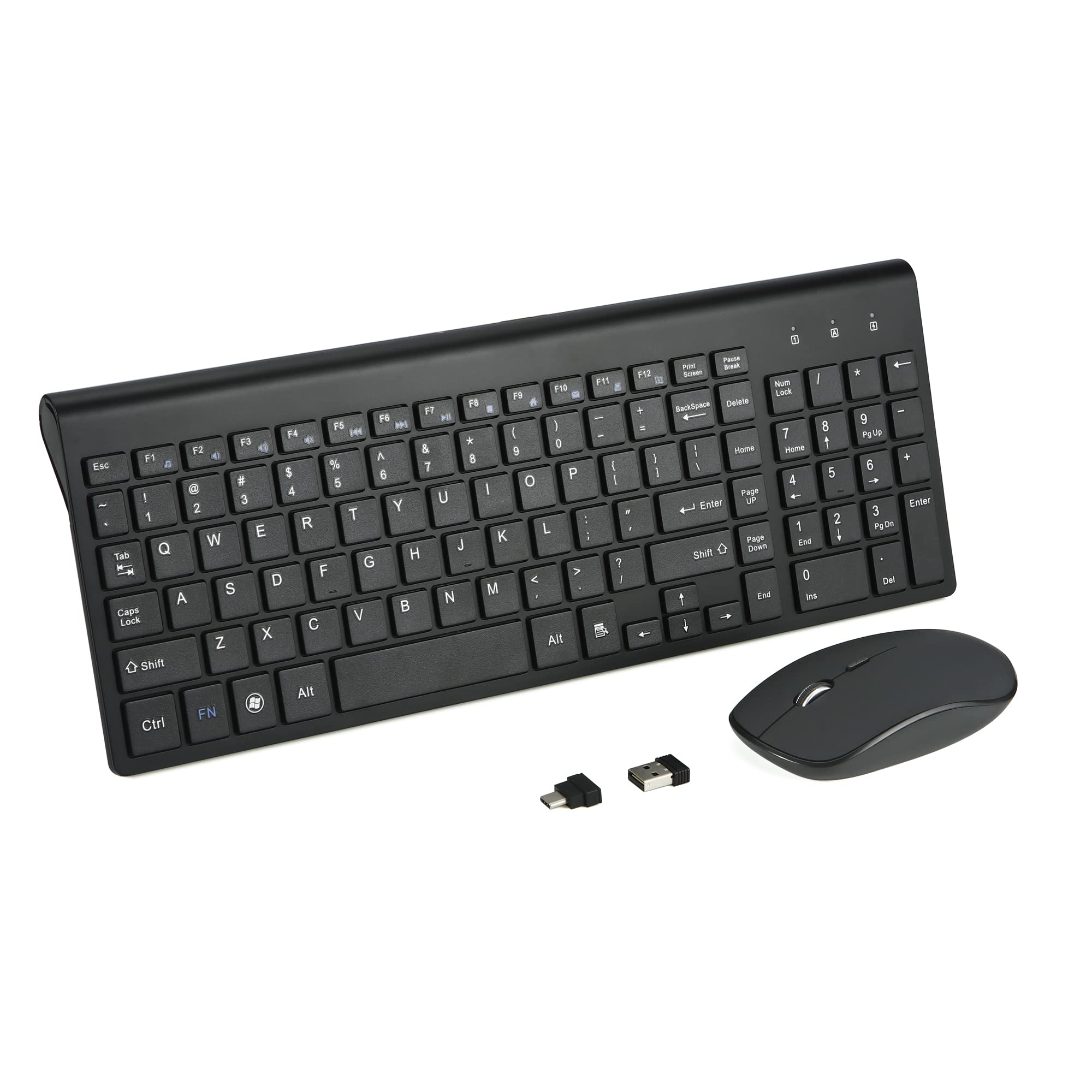 Fonicer Wireless Keyboard and Mouse Combo with USB C & USB A Receiver-Full Size Type c Keyboard and Mouse Compatible