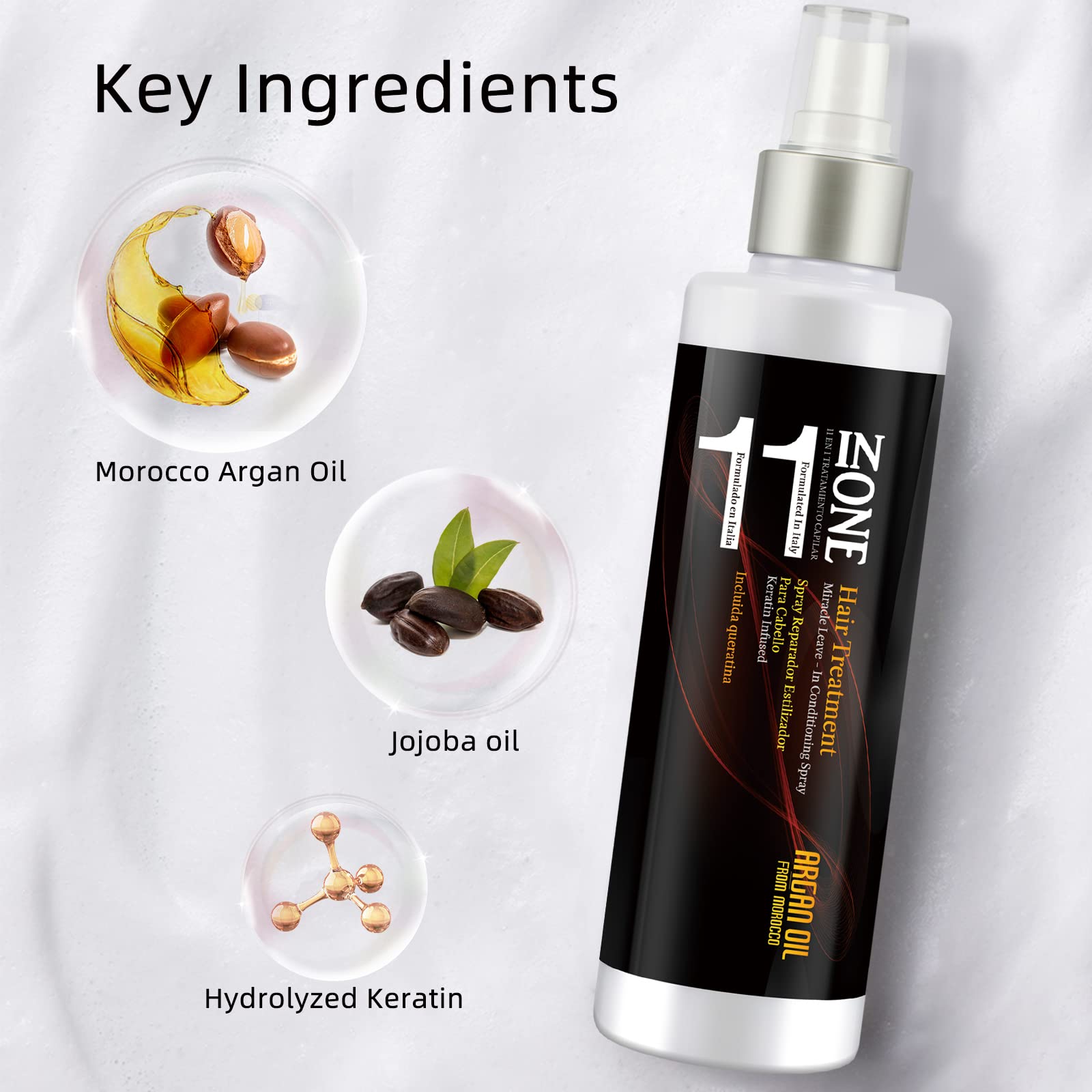 NUSPA 11 in 1 Almond Oil Moisture Leave In Conditioner Detangler Spray,Argan oil Conditioning Cream Daily Hair Moisturizer Stay In Conditioner,Keratin Cream Hair Serum for Frizzy,Dry Damaged Hair