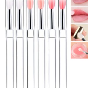 Silicone Lip Brush with Lid-6Pcs Lipstick Lip Mask Brushes,Chrome Nail Powder Applicator Brushes, Silicone Nail Art Brushes With Cover,Reusable Nail Glitter Powder Pen Brush,Lip Eyeshadow Makeup Stick