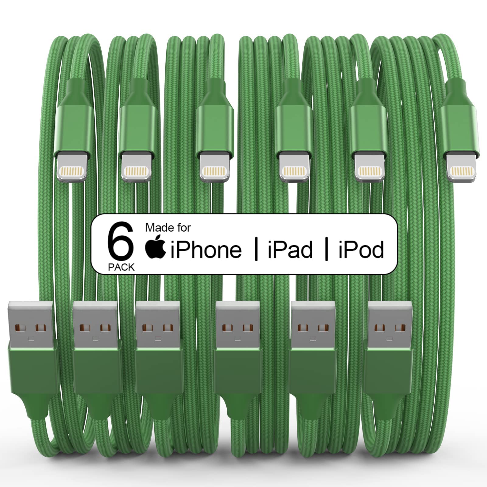 6Pack [Apple MFi Certified] iPhone Charger - 3/3/6/6/6/10 FT Lightning Cable Nylon Braided Fast Charging Data Sync Cord Compatible iPhone 14 Pro/13 Pro/12Pro Max/12/11 Pro Max/11/Xs