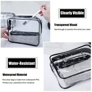 MODENGKONGJIAN TSA Approved Toiletry Bag, 3 Pcs Clear Toiletries Bags Quart Size Travel Makeup Cosmetic Bag for Women Men, Carry on Airport Airline Compliant Bag (Black)