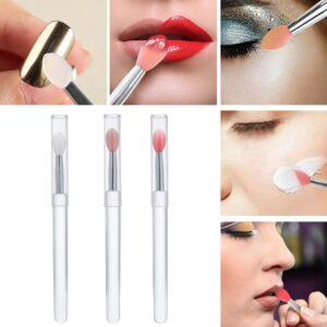 Silicone Lip Brush with Lid-6Pcs Lipstick Lip Mask Brushes,Chrome Nail Powder Applicator Brushes, Silicone Nail Art Brushes With Cover,Reusable Nail Glitter Powder Pen Brush,Lip Eyeshadow Makeup Stick