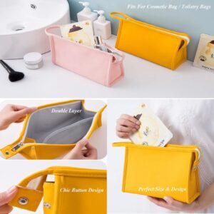 AUSEKALY Makeup Bag Cosmetic Bag Sets 3 Pcs For Women Travel Toiletry Bag for Girl Cute Large Make Up Bag With Brush Bag + Small Cosmetic Pouch Blue Orange Yellow