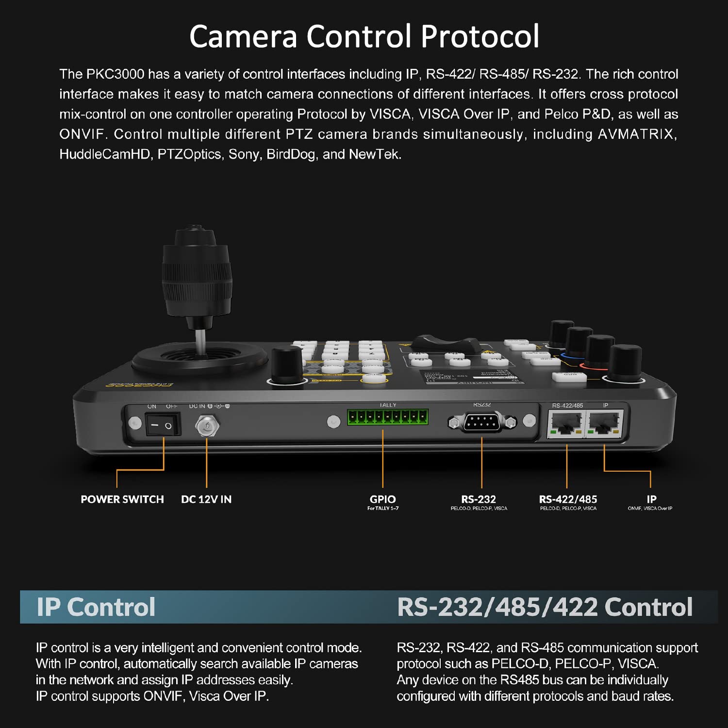 AVMATRIX PKC3000 PTZ Camera Controller IP Serial PTZ Keyboard with 4D Joystick IP, RS422 RS485 RS232 Interface LCD Screen PoE Supported for Church Conference Live Streaming