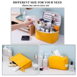 AUSEKALY Makeup Bag Cosmetic Bag Sets 3 Pcs For Women Travel Toiletry Bag for Girl Cute Large Make Up Bag With Brush Bag + Small Cosmetic Pouch Blue Orange Yellow