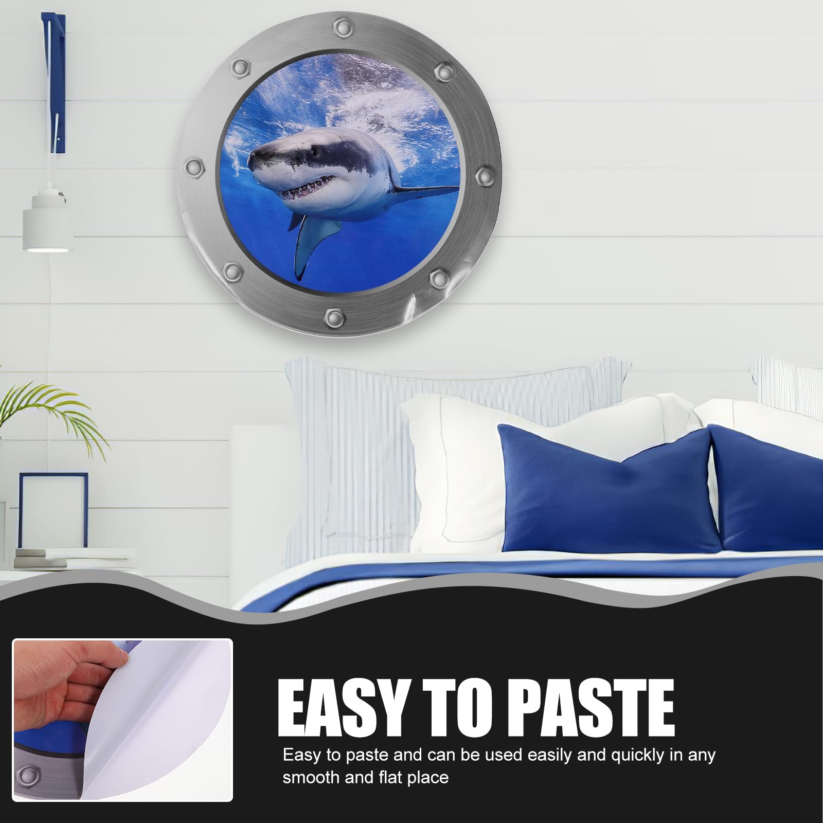 MILISTEN 3D Under The Sea Nature Scenery Removable Shark Wall Decals Animals Wall Sticker for Bathroom Bedroom Door Kids Baby Nursery Room