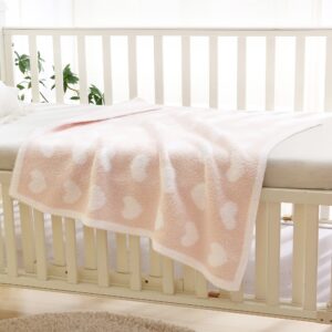 BOBOYOYO Plush Baby Blankets for Newborn Girls Boys Heart Soft Fuzzy Warm Swaddle Receiving Blanket 30 x 30 Polyester Toddler Blanket for Crib Stroller Nursery Pink