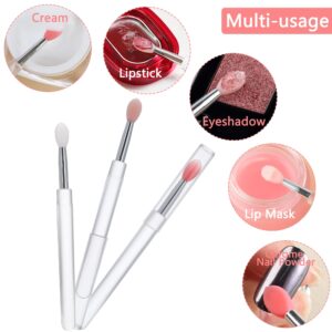 Silicone Lip Brush with Lid-6Pcs Lipstick Lip Mask Brushes,Chrome Nail Powder Applicator Brushes, Silicone Nail Art Brushes With Cover,Reusable Nail Glitter Powder Pen Brush,Lip Eyeshadow Makeup Stick