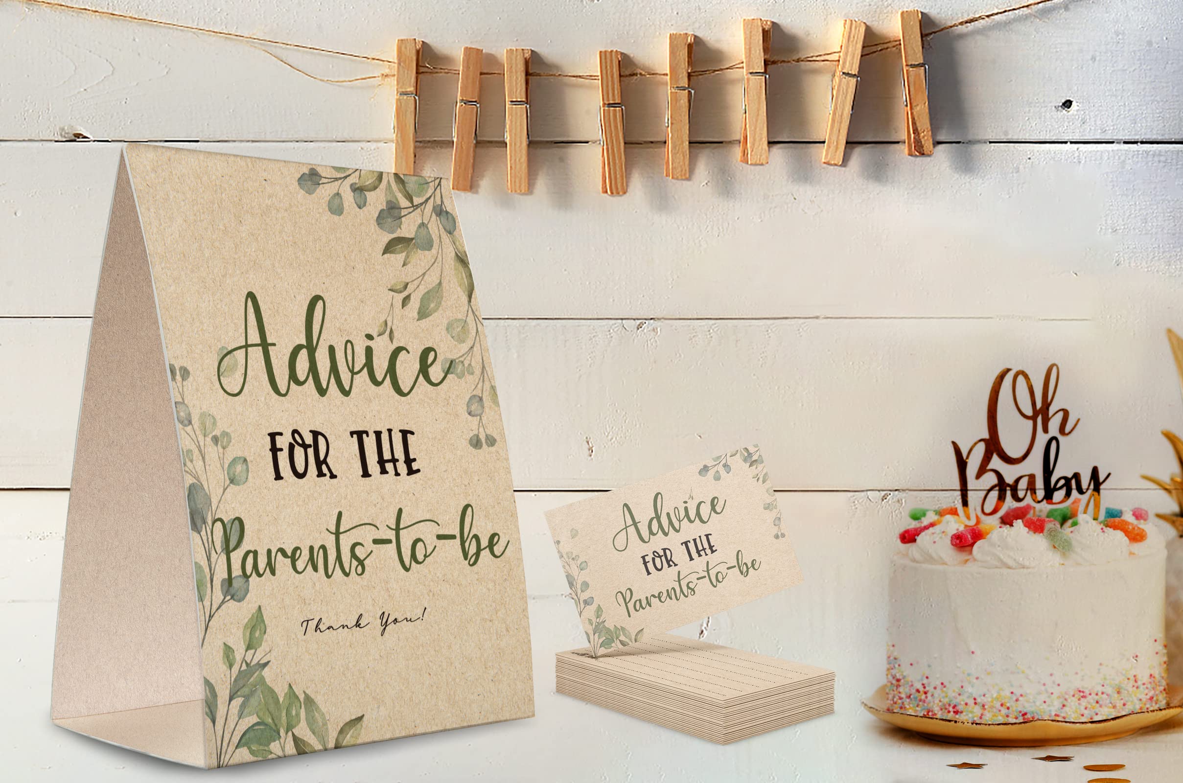 Advice for the Parents-to-Be Sign, Baby Shower Advice Game Kit (1 Standing Sign + 50 Advice Cards), Baby Showers Decorations-NPZAD02