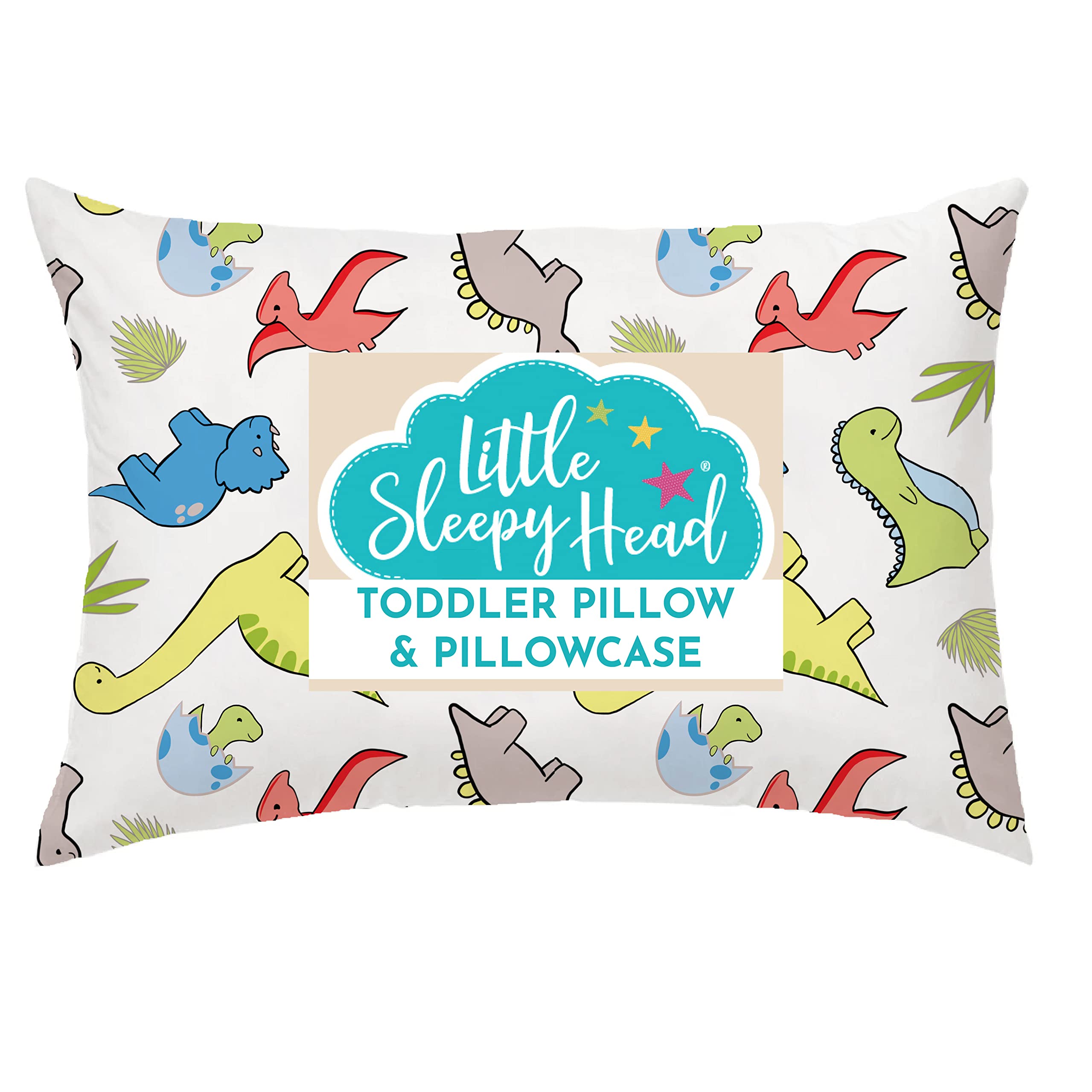 Toddler Pillow with Pillowcase 13x18 - Kids Pillow for Sleeping - Toddler Pillow - Better Neck Support Ergonomic Pillow and Toddler Pillowcase - Best Pillows for Kids (Dinosaurs White)