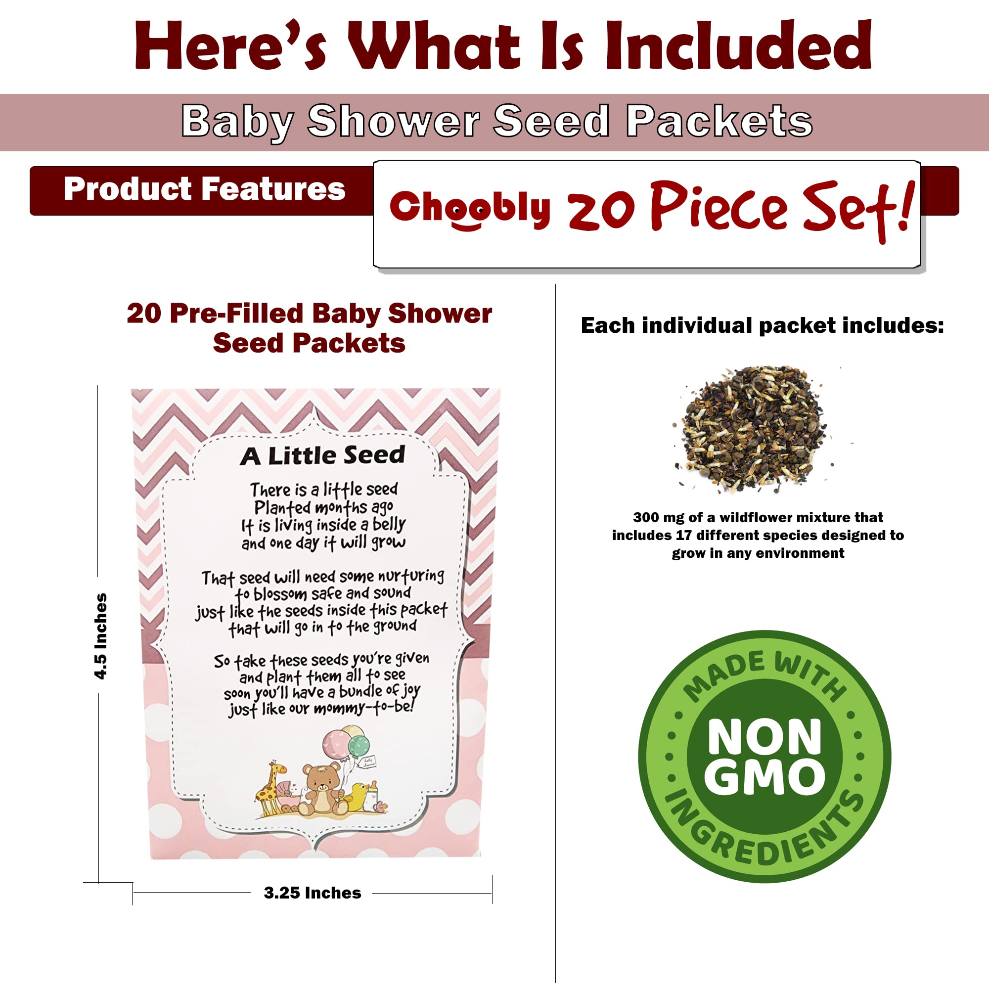 Mommy to Bee Seed Packets | Girl or Boy Baby Shower Favors for Guests | 20 Wildflower Seeds Packets | Pre-Filled | Bouquet Wildflower Mix | Non-GMO Seeds | Gender Neutral | Oh baby | Gifts (Girl Pink)