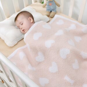 BOBOYOYO Plush Baby Blankets for Newborn Girls Boys Heart Soft Fuzzy Warm Swaddle Receiving Blanket 30 x 30 Polyester Toddler Blanket for Crib Stroller Nursery Pink