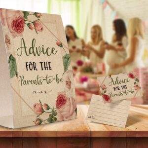 Advice for the Parents-to-Be Sign, Baby Shower Advice Game Kit (1 Standing Sign + 50 Advice Cards), Baby Showers Decorations-NPZAD16