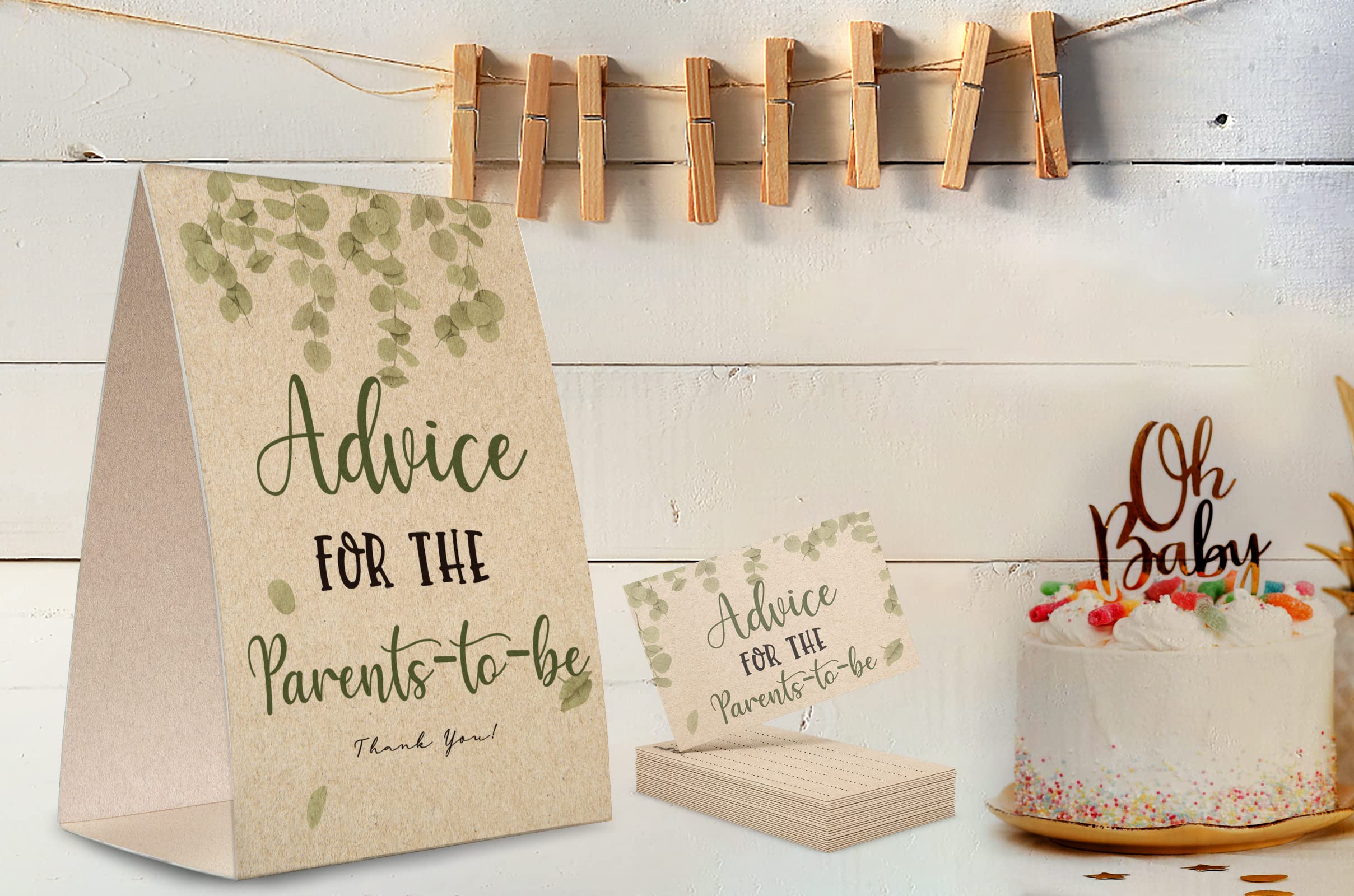 Advice for the Parents-to-Be Sign, Baby Shower Advice Game Kit (1 Standing Sign + 50 Advice Cards), Baby Showers Decorations-NPZAD13