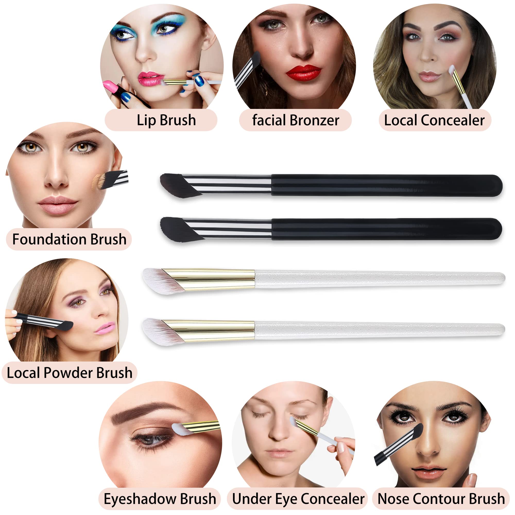 2 Pcs Angled Shading Brush & Mini Nose Contour Brushes, Angled Concealer Brush Under Eye for Dark Circles Puffiness, Bronzer Highlighting Brush, Shadow Brush, Eye Makeup Brushes for Face