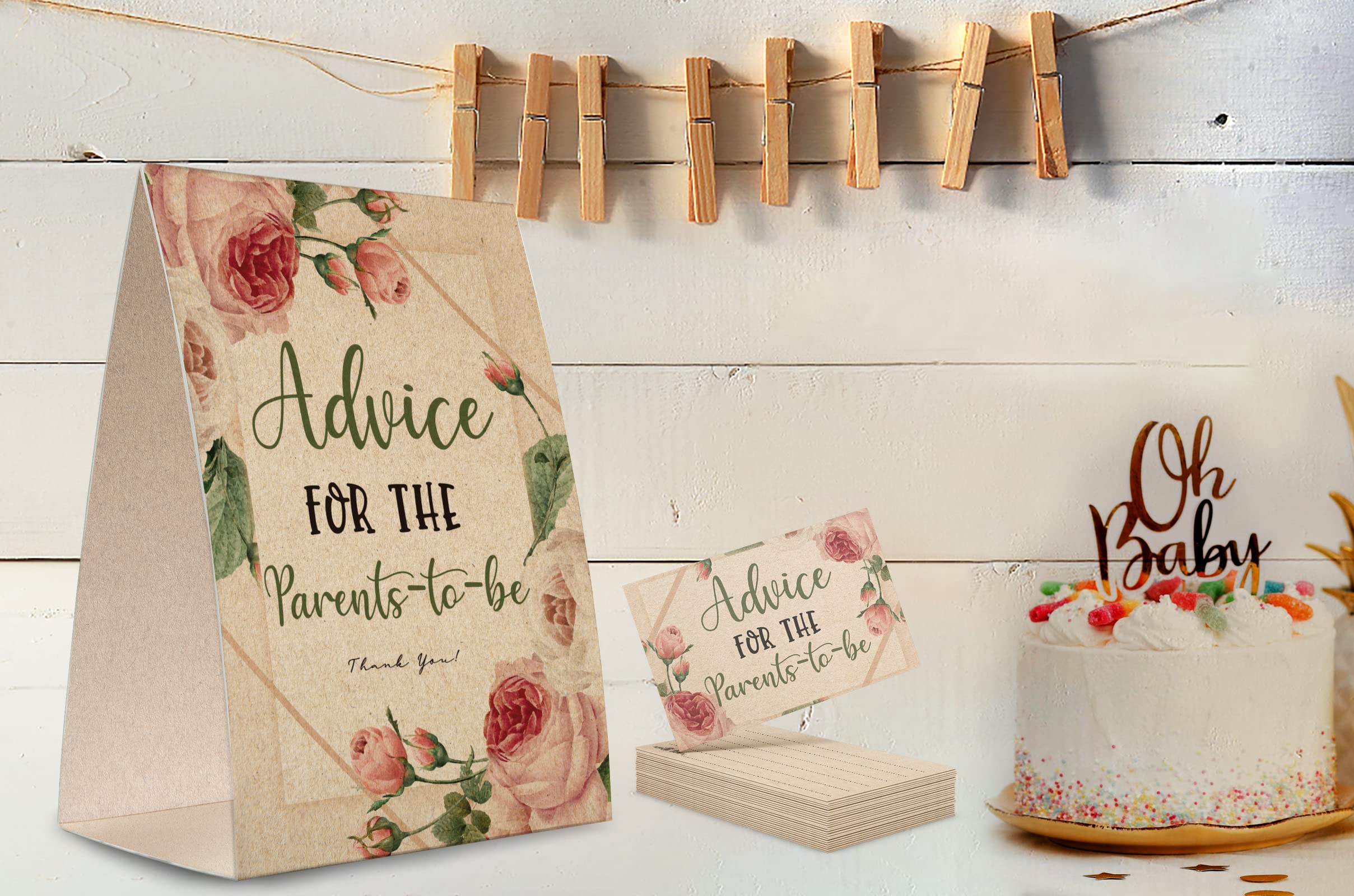 Advice for the Parents-to-Be Sign, Baby Shower Advice Game Kit (1 Standing Sign + 50 Advice Cards), Baby Showers Decorations-NPZAD16