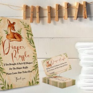 Tesedupoole Kraft Paper Diaper Raffle Sign,Diaper Raffle Baby Shower Game Kit (1 Standing Sign + 50 Guessing Cards),Woodland Forest Animals Insert Ticket-NPZ12