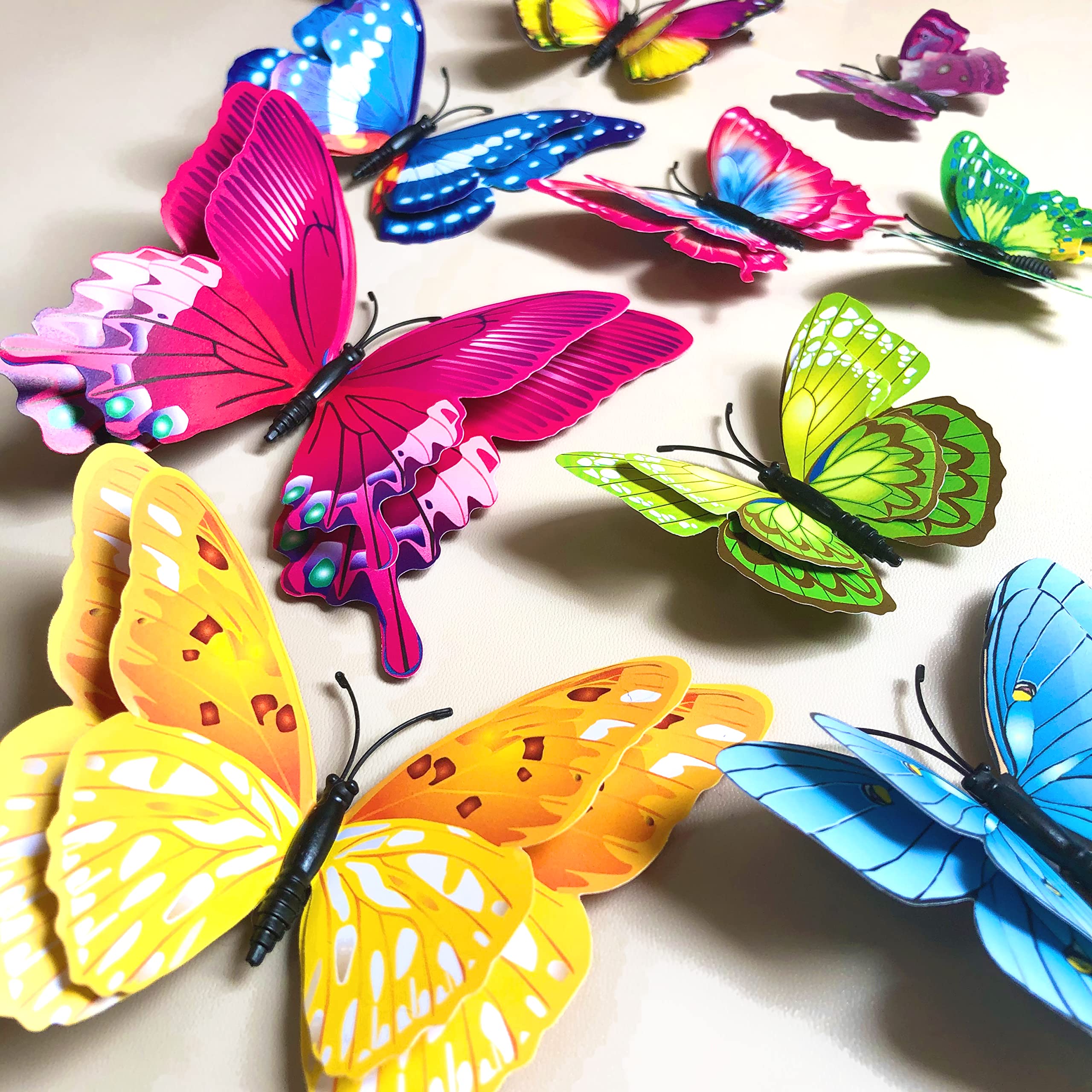 3D Butterfly Wall Decor Stickers, Double Wings Butterfly Decorations, 24pcs Removable Butterflies with Magnet, DIY Party Flower Decor Gift for Girls Dorm, Baby Kids Bedroom, Living Room