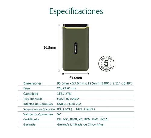 Transcend TS1TESD380C 1TB USB 3.2 Gen 2x2 USB Type-C ESD380C Portable, Rugged SSD Solid State Drive