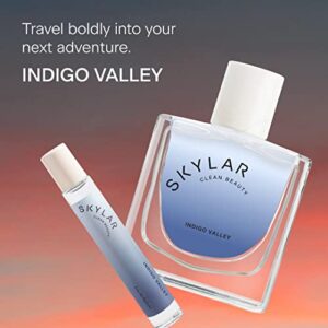 Skylar Indigo Valley Eau de Parfum - Hypoallergenic & Clean Perfume for Women & Men, Vegan & Safe for Sensitive Skin- Woody, Floral Perfume, Blueberry Mocha, Water Lotus & Clearwood - 10mL /0.33 Fl oz