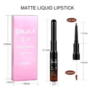 evpct 3Pcs Nude Brown Pink Dark Maroon Matte Lip Liner and Liquid Lipstick Sets for Dark Skin Black Women DNM Permanent Lipstick Lipliners Set 24 Hours Lip Stain Long Lasting Waterproof labiales mate