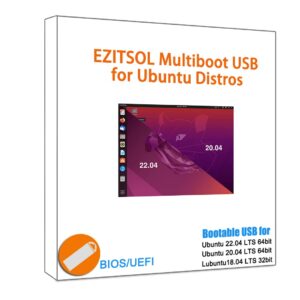 EZITSOL USB for Ubuntu 22.04 & 20.04 64bit,Lubuntu 18.04 32bit | 3IN1 Bootable Linux USB Flash Drive/Stick,Jump Drive,Pendrive,Thumb Drive