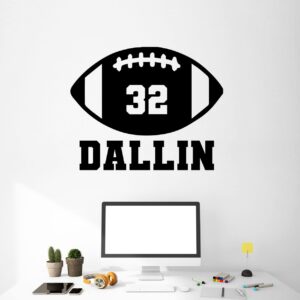 Football Vinyl Wall Decal - Customizable Home or Locker Room Decor - Football Decor With Player's Personalized Name and Number - Athlete's Wall Decor for Bedroom, Game Room or Home Gym - Removable Sticker