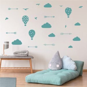 UILMNIY DIY Nursery Room Clouds and Air Ballon Wall Decal Removable Arrows Birds Airballon Wall Decor Sticker for Baby Bedroom Vinyl Kids Room Fashio Designed Wallpaper Stickers AFN19 (Teal Green)