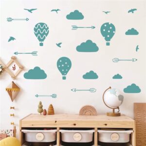 uilmniy diy nursery room clouds and air ballon wall decal removable arrows birds airballon wall decor sticker for baby bedroom vinyl kids room fashio designed wallpaper stickers afn19 (teal green)