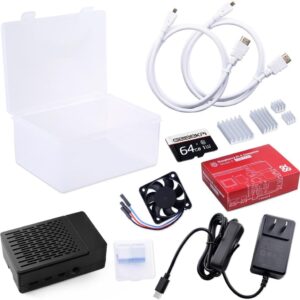 GeeekPi Starter Kit for Raspberry Pi 4 4GB, with Raspberry Pi 4, Case, 64GB Card, Card Reader, HDMI Cables and 18W USB C Power Supply