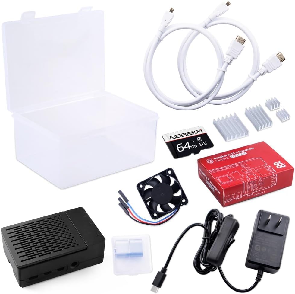 GeeekPi Starter Kit for Raspberry Pi 4 4GB, with Raspberry Pi 4, Case, 64GB Card, Card Reader, HDMI Cables and 18W USB C Power Supply