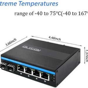 OLYCOM 4Port POE Switch Outdoor Full Gigabit DIN-Rail Fiber Network Switch 4 x Gigabit PoE+ Ports 2 x 1.25G SFP Fiber Ports 120W with 2pcs Industrial SFP Transceivers