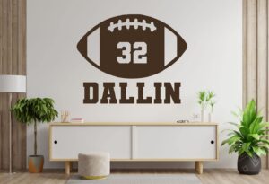 football vinyl wall decal - customizable home or locker room decor - football decor with player's personalized name and number - athlete's wall decor for bedroom, game room or home gym - removable sticker