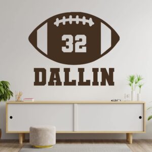 Football Vinyl Wall Decal - Customizable Home or Locker Room Decor - Football Decor With Player's Personalized Name and Number - Athlete's Wall Decor for Bedroom, Game Room or Home Gym - Removable Sticker