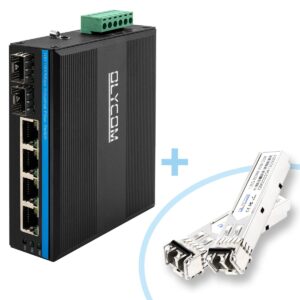 olycom 4port poe switch outdoor full gigabit din-rail fiber network switch 4 x gigabit poe+ ports 2 x 1.25g sfp fiber ports 120w with 2pcs industrial sfp transceivers