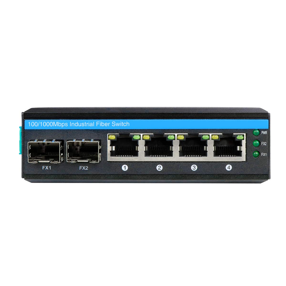 OLYCOM 4Port POE Switch Outdoor Full Gigabit DIN-Rail Fiber Network Switch 4 x Gigabit PoE+ Ports 2 x 1.25G SFP Fiber Ports 120W with 2pcs Industrial SFP Transceivers