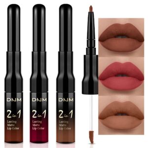 evpct 3pcs nude brown pink dark maroon matte lip liner and liquid lipstick sets for dark skin black women dnm permanent lipstick lipliners set 24 hours lip stain long lasting waterproof labiales mate