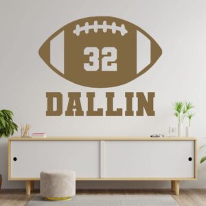 Football Vinyl Wall Decal - Customizable Home or Locker Room Decor - Football Decor With Player's Personalized Name and Number - Athlete's Wall Decor for Bedroom, Game Room or Home Gym - Removable Sticker