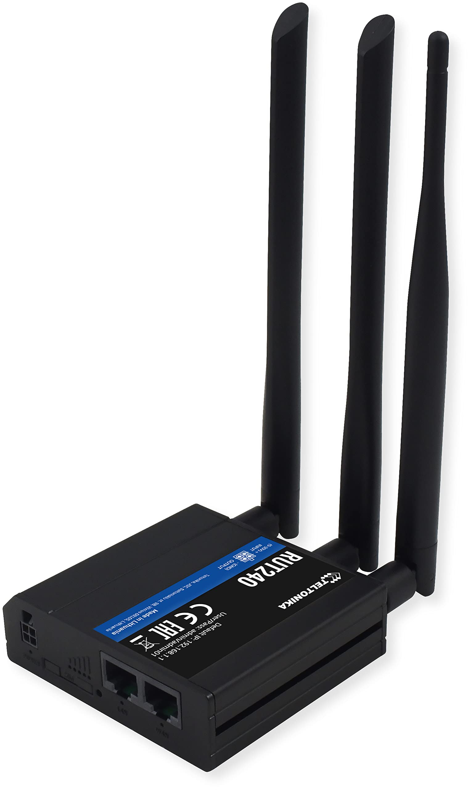 Teltonika RUT2400AU000 Model RUT240 Industrial Cellular Router, Black; for use with All US Carriers (ATT, T-Mobile, Bell, and Verizon); 4G, 3G and 2G Frequencies; WiFi; WAN and LAN Ports