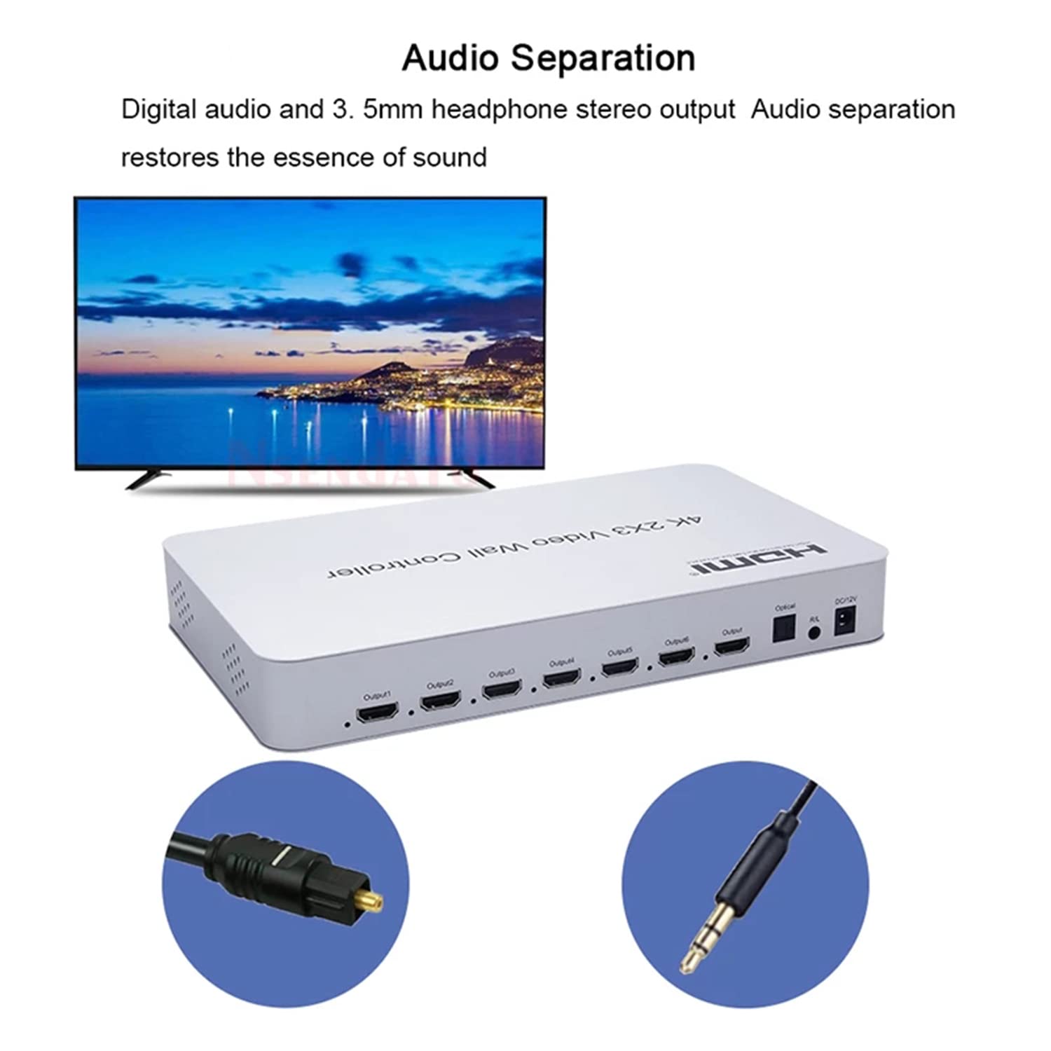 4K HDMI 2x3 Video Wall Controller | 6 Channels | HDMI 1.4, HDCP1.4 | 1 HDMI Input & 6 Outputs | 12 Display Modes - 1x1, 1x2, 1x3, 1X4, 1x5, 2x1, 2x2, 2x3, 3x1, 3x2, 4x1, 4x2, 5x1