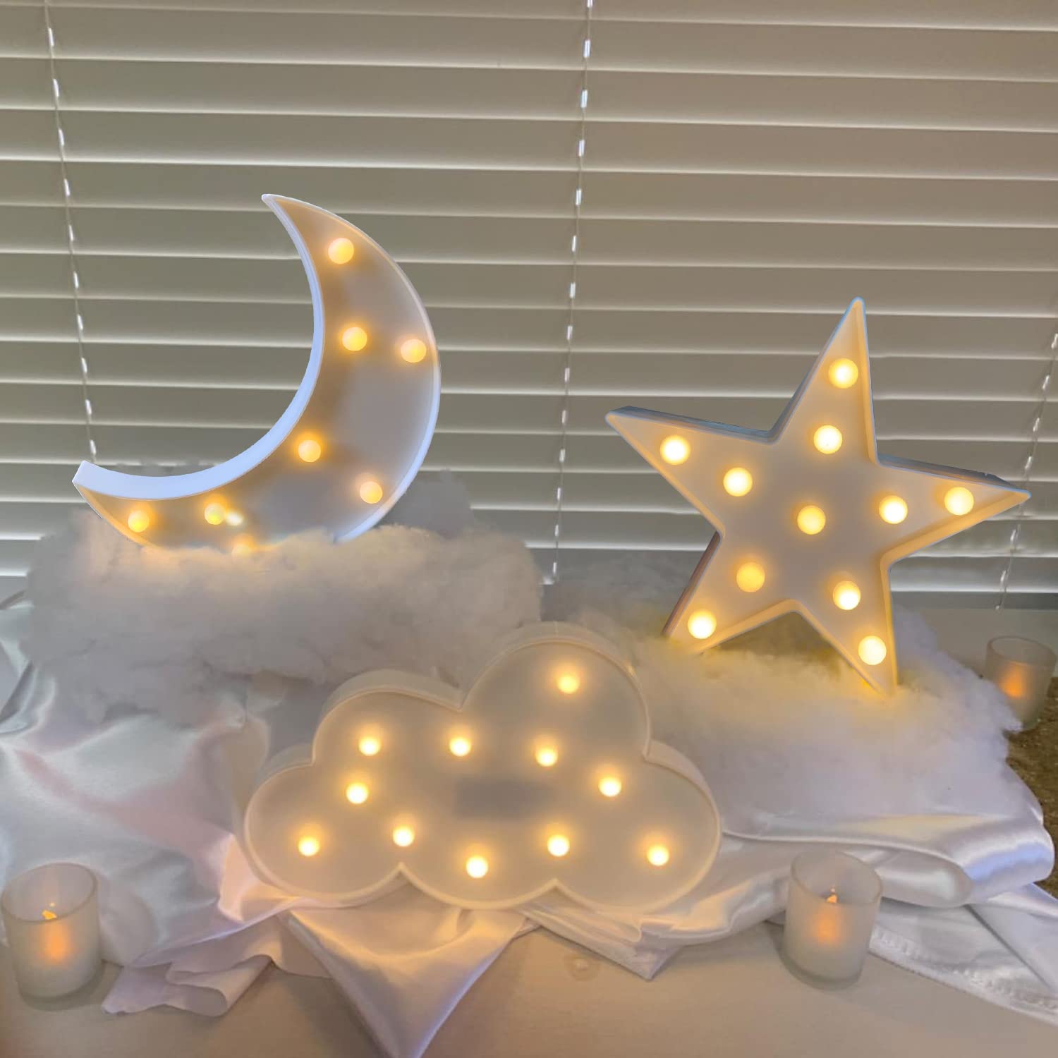 ZUOVAOV Stars Moon Clouds Logo Night Light, Plastic, White, Decorative Art Lamp