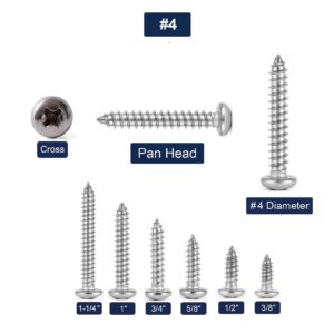 #4 x 1/2" Wood Screw 100Pcs 18-8 (304) Stainless Steel Pan Head Fast Self Tapping Drywall Screws by SG TZH