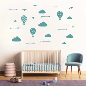 UILMNIY DIY Nursery Room Clouds and Air Ballon Wall Decal Removable Arrows Birds Airballon Wall Decor Sticker for Baby Bedroom Vinyl Kids Room Fashio Designed Wallpaper Stickers AFN19 (Teal Green)