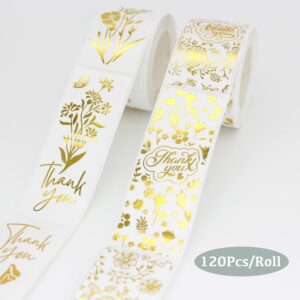 Gold Thank You Stickers 2 Rolls for Small Business 240 Pcs Big Rectangle Wedding Stickers 4 Designs Glitter Flowers Gift Seal Stickers Labels