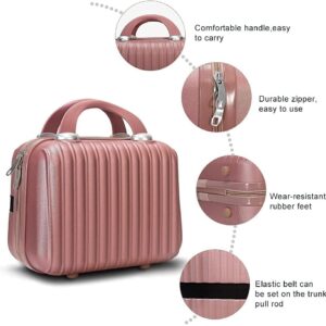 Hard Shell Makeup Case 11 inch Train Cosmetic Bag Travel Organizer Make up Toiletry Jewelry Portable ABS Mini Makeup Suitcase with Elastic Strap Gifts for her,RoseGold