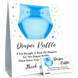 diaper raffle baby shower game -blue diapers insert ticket - baby boy shower game -baby boy shower ideas- baby showers decorations - baby showers party decorations game cards kit (1 sign & 50 cards)