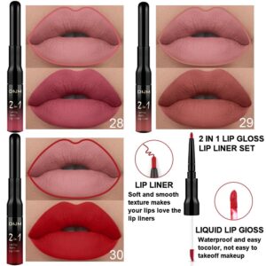 evpct 3Pcs Mauve Neutral Light Rosey Nude Blue Red Matte Liquid Lipstick and Lip Liner Stain Sets for Women, DNM Long Lasting 24 Hours Matte Lipstick labiales matte larga duracion 24 mate originales