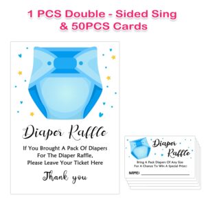 Diaper Raffle Baby Shower Game -Blue Diapers Insert Ticket - Baby boy Shower Game -Baby boy Shower Ideas- Baby Showers Decorations - Baby Showers Party Decorations Game Cards Kit (1 Sign & 50 Cards)