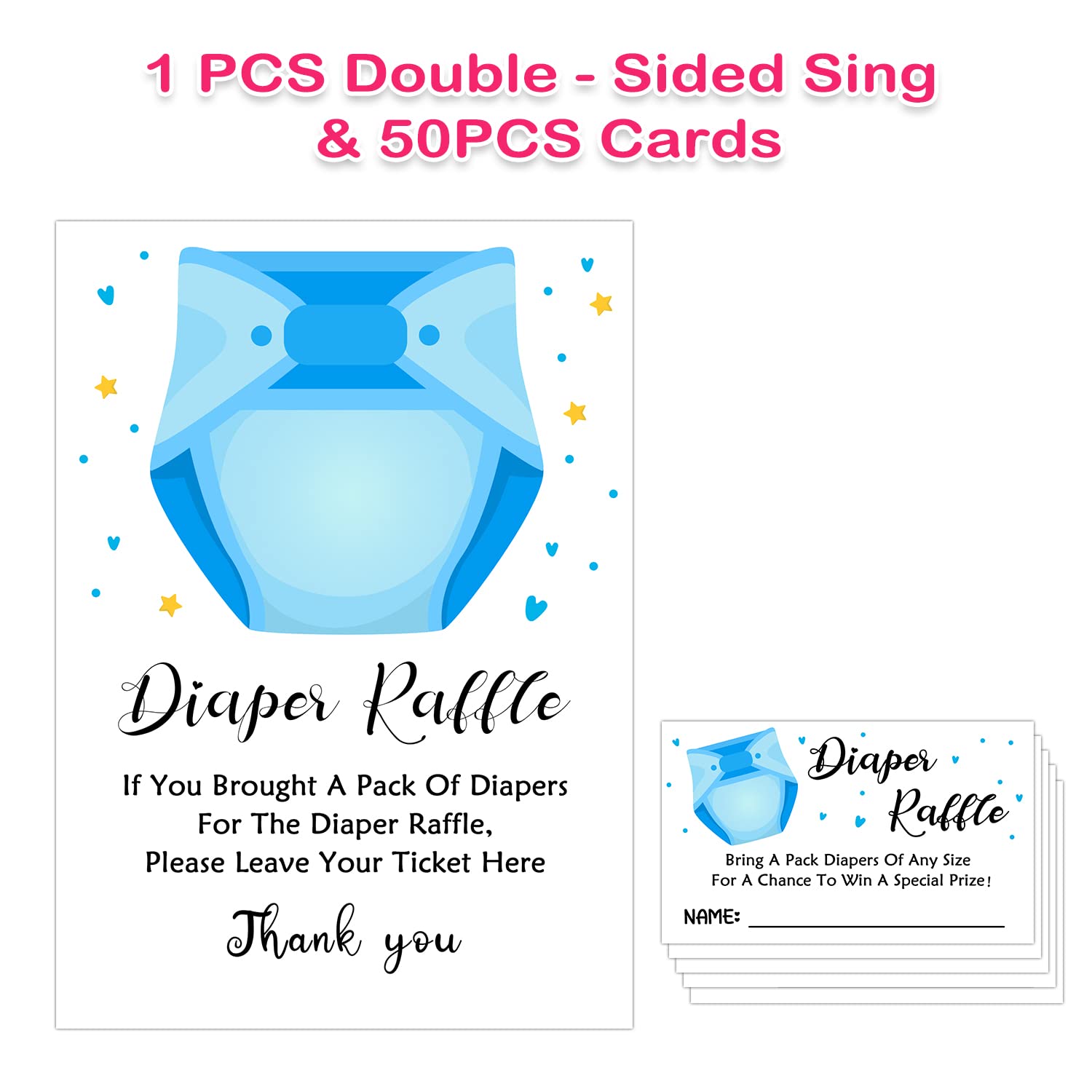 Diaper Raffle Baby Shower Game -Blue Diapers Insert Ticket - Baby boy Shower Game -Baby boy Shower Ideas- Baby Showers Decorations - Baby Showers Party Decorations Game Cards Kit (1 Sign & 50 Cards)