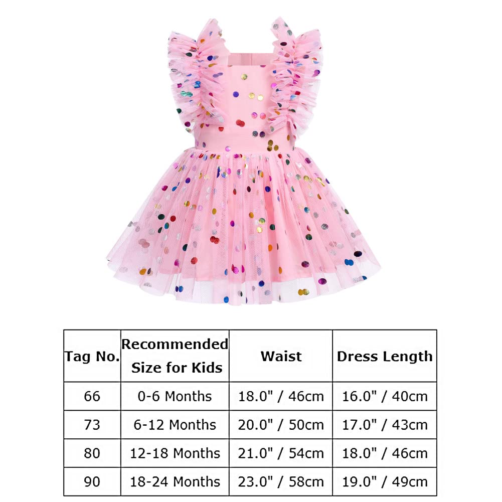 Baby Girls 1st Birthday Colorful Polka Dots Dress Toddler Kids Princess Tutu Dress One Year Old Birthday Cake Smash Baptism Wedding Summer Dresses Newborn Photoshoot Outfit Pink 6-12 Months